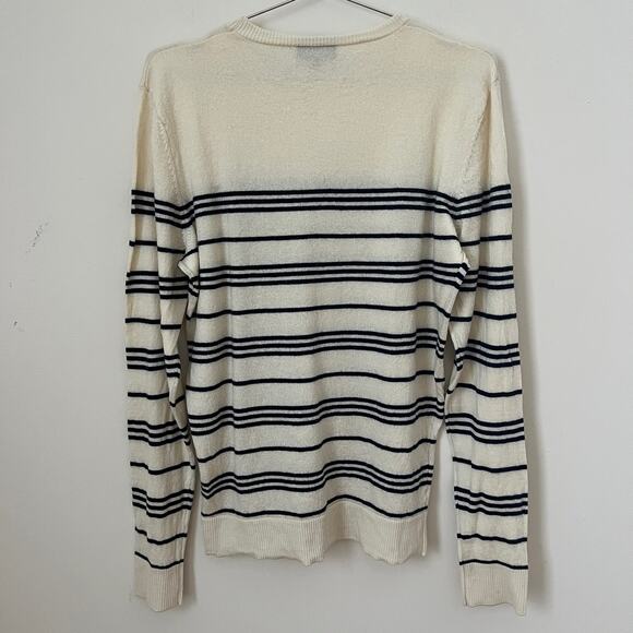 A.P.C. Womens Cream Black Stripe Crewneck 100% Wool Long Sweater Size M - Picture 2 of 12
